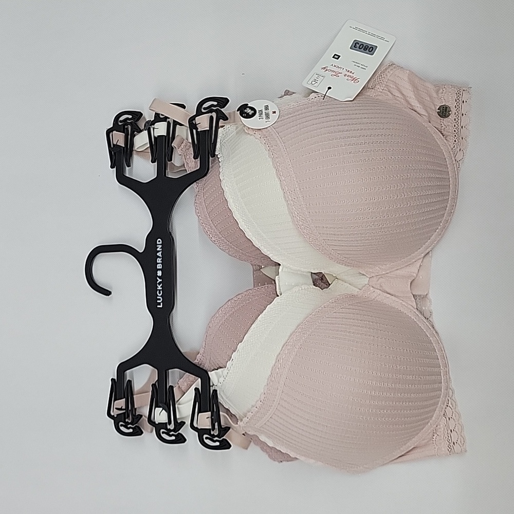 Lucky Brand Women's Pink and White T-shirt Bra Set